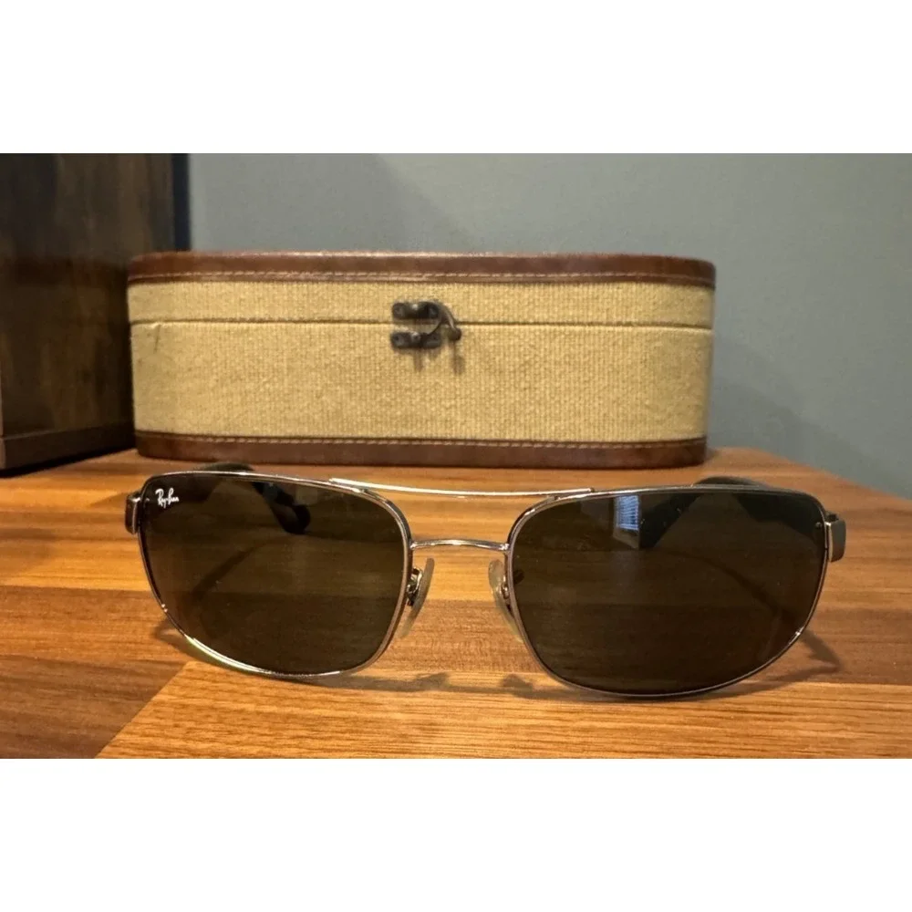 Ray-Ban RB3445 004 Sunglasses NO CASE Minor Flaws Silver Wrap Pilot Aviators